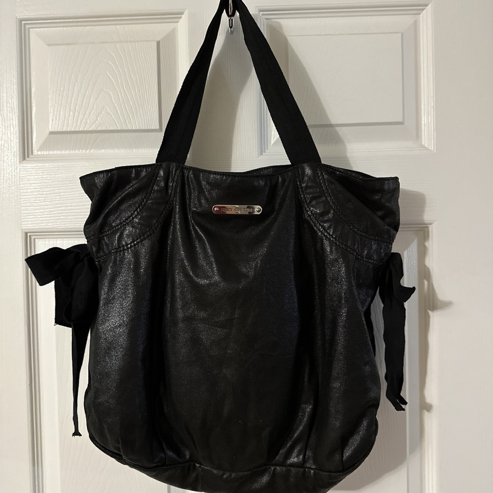 Juicy Couture Large Tote Bag Shiny Black With‎ Ribbon Accents